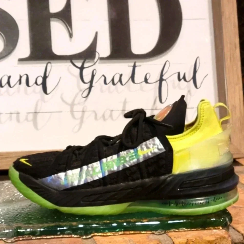 Nike LeBron 18 GS Black, Neon Orange, Neon Green Sz 4.5Y #CW2760-009